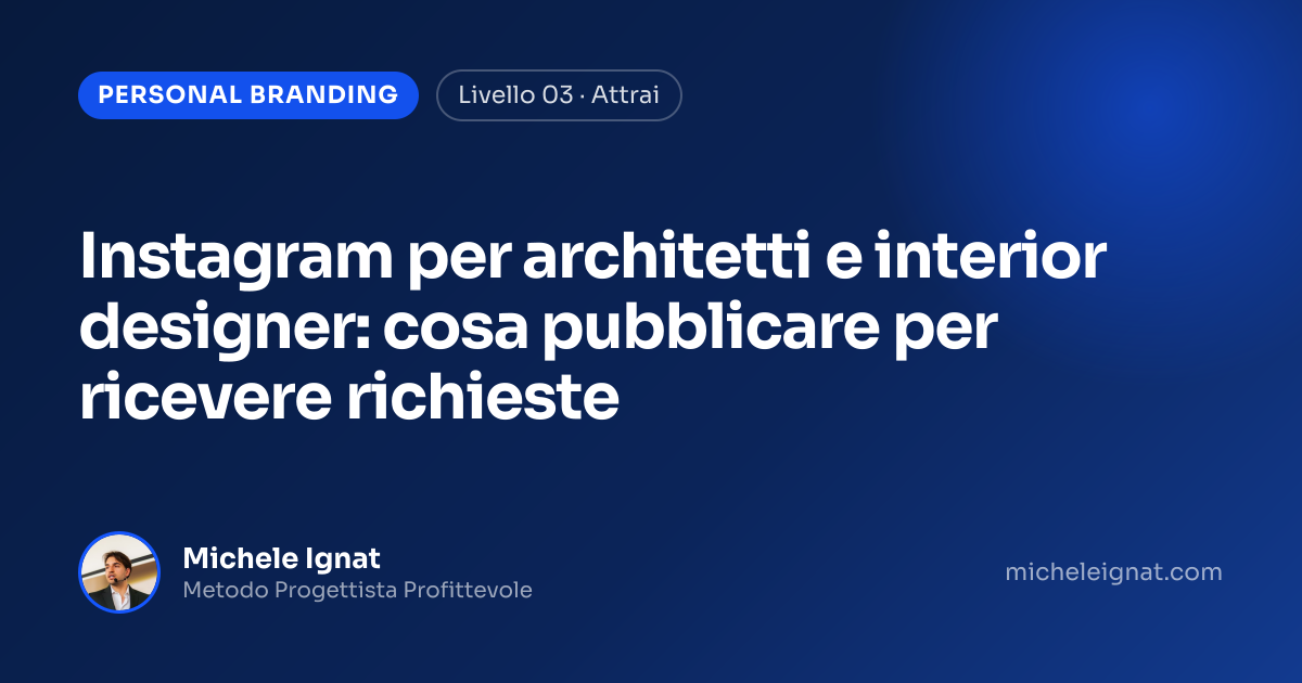 Instagram per architetti e interior designer: cosa pubblicare per ricevere richieste — copertina dell'articolo di Michele Ignat per architetti e interior designer