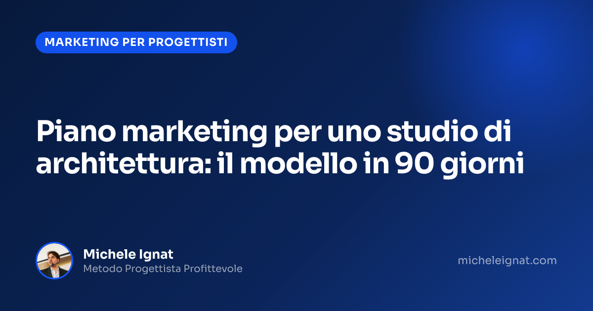Piano marketing per uno studio di architettura: il modello in 90 giorni — copertina dell'articolo di Michele Ignat per architetti e interior designer